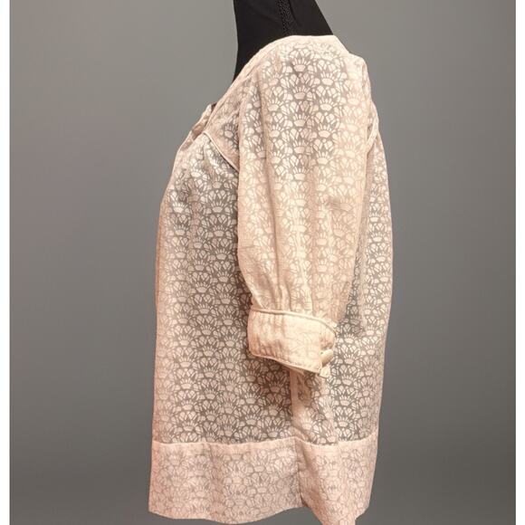 French Connection Blouse 4 Womens Semi Sheer Burnout Cottagecore Top Twee - Picture 3 of 9